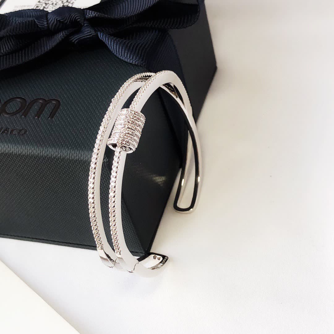 APM Monaco Silver Cuff Bracelet with Diamond Accents